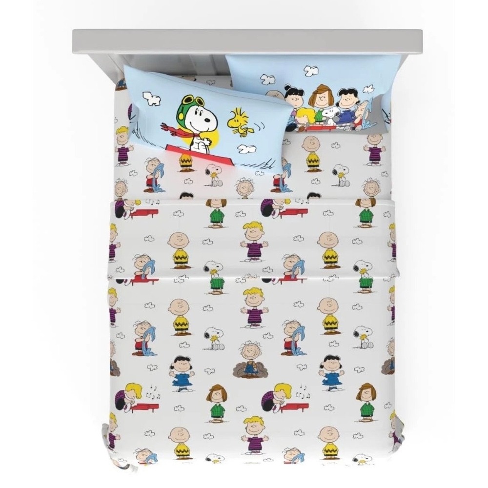 Peanuts Snoopy Queen Sheet 4 pc Set New Charlie Brown Bedding Microfiber Kidcore
